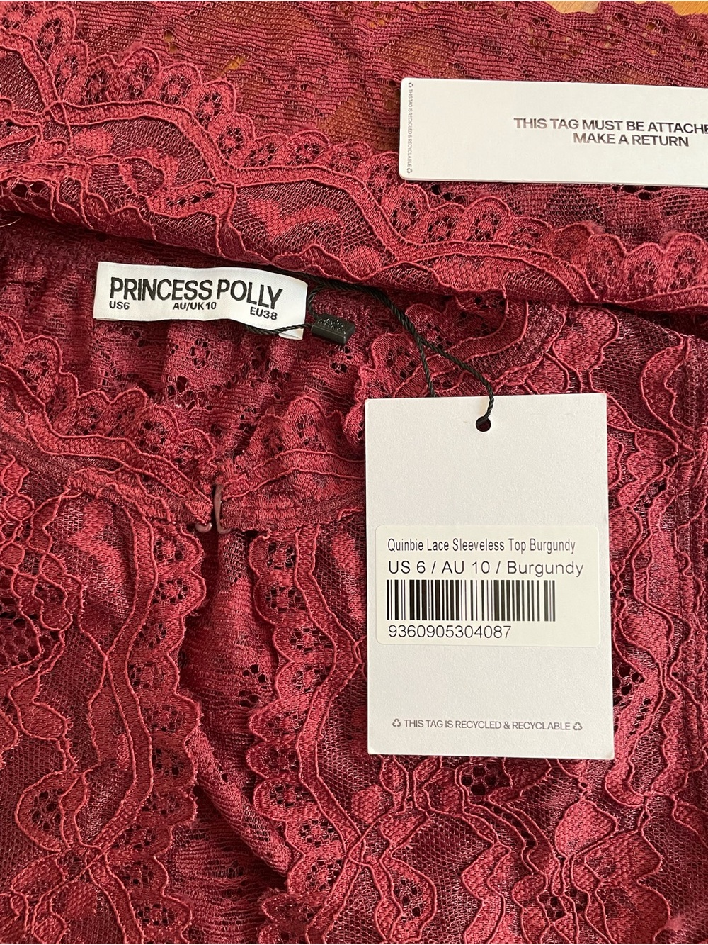 NEW Princess Polly Burgundy Lace Halter - Picture 5 of 5